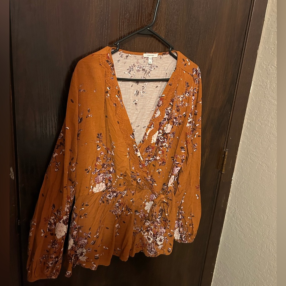 Floral mustard wrap blouse